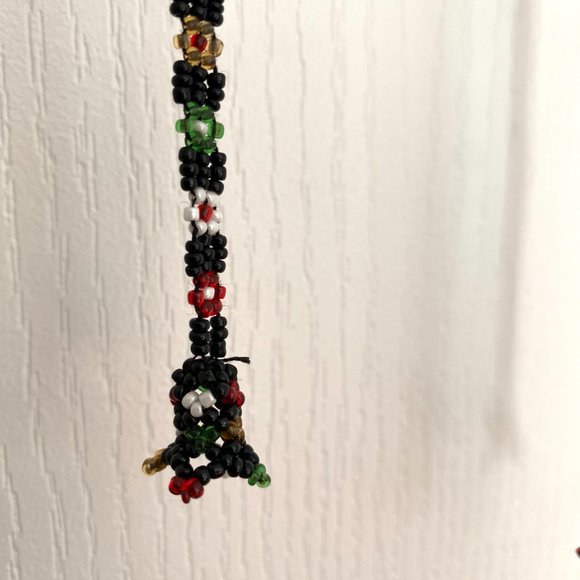 Hungarian Skinny Beaded Scarf Necklace with Black, Green, Red, White Bead Detail - Picture 5 of 12